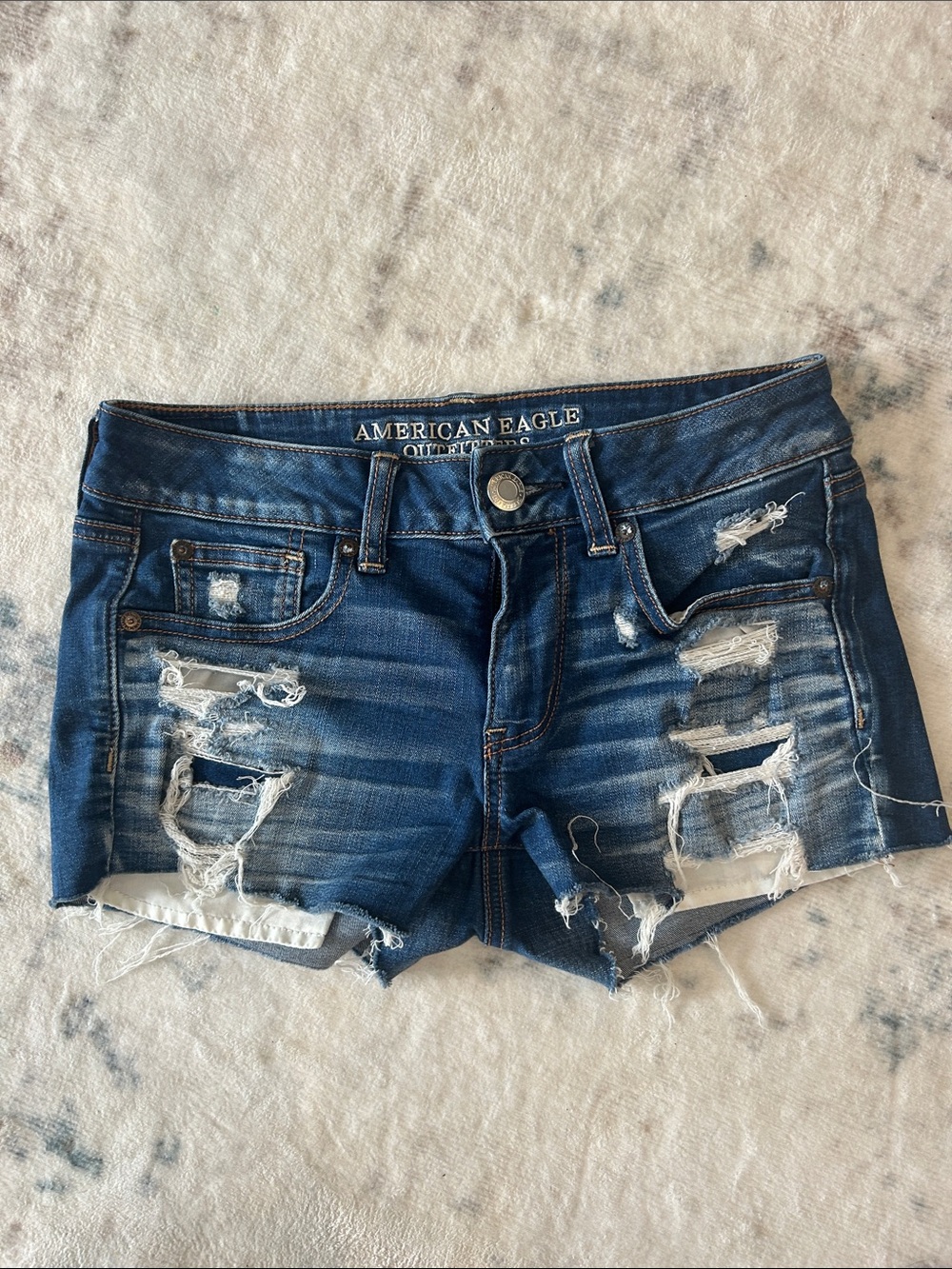American Eagle Outfitters Distressed Dark Blue Denim Jean Shorts